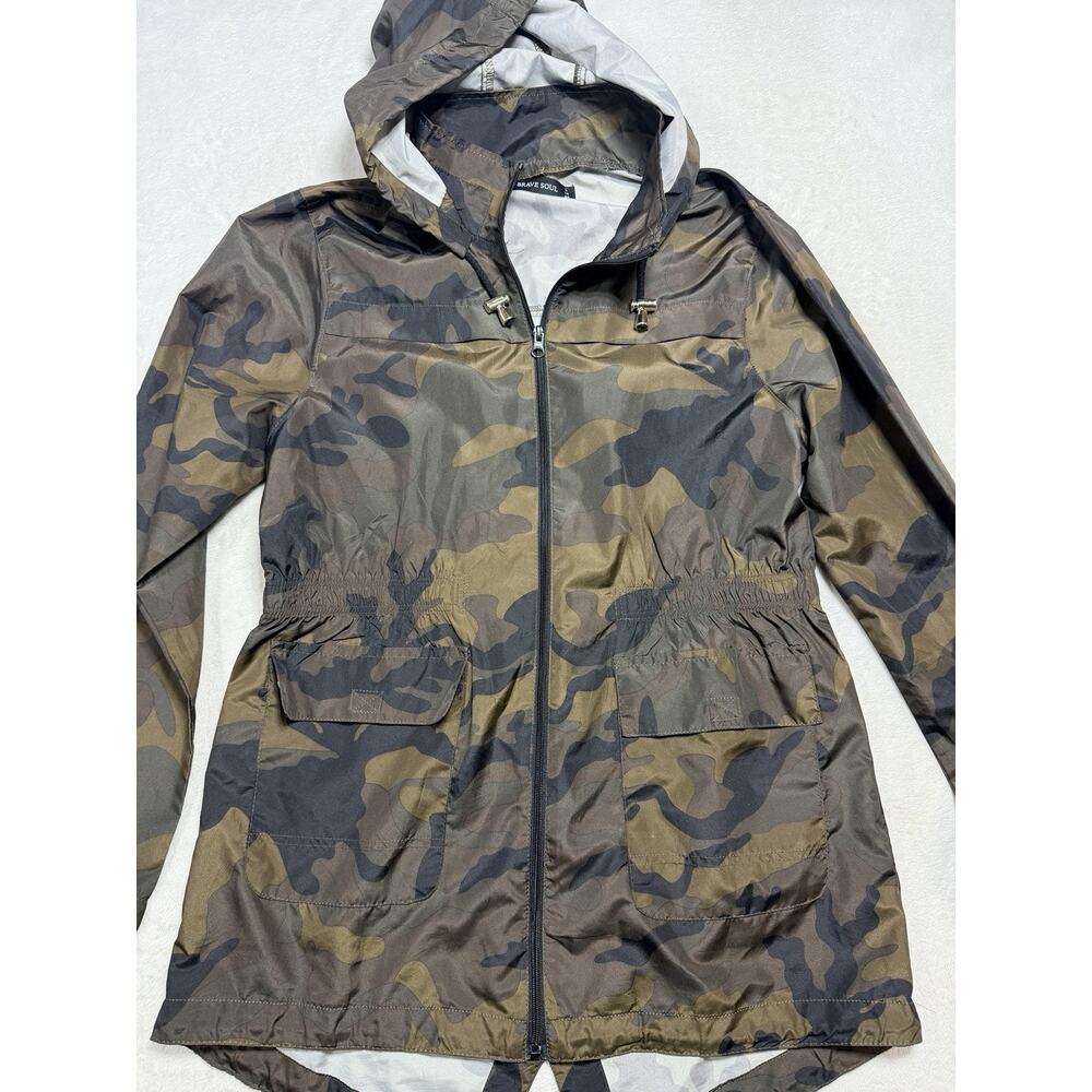 Brave Soul Camo Utility Rain Jacket Coat Sz Lg New York London Berlin Cyber Mod